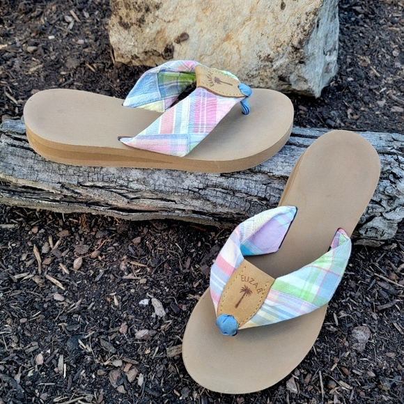 ELIZA B. ♡ Super-Sweet 'n Cute Pastel Plaid 'n Leather Flip Flop Thong Sandals 5 - Picture 6 of 17